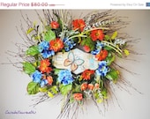 25% Off Summer Wreaths-Twig Wreath, Butterfly Wreath, Orange and Blue Wreath, Hydrangea