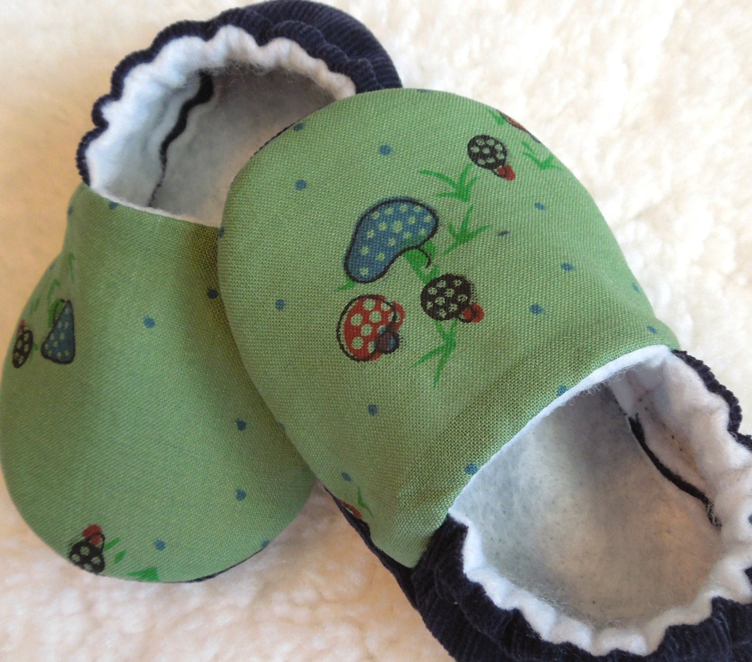 spring baby shoes 'Mushrooms'... Newborn to 24 months sizing available...by birdy boots on Etsy