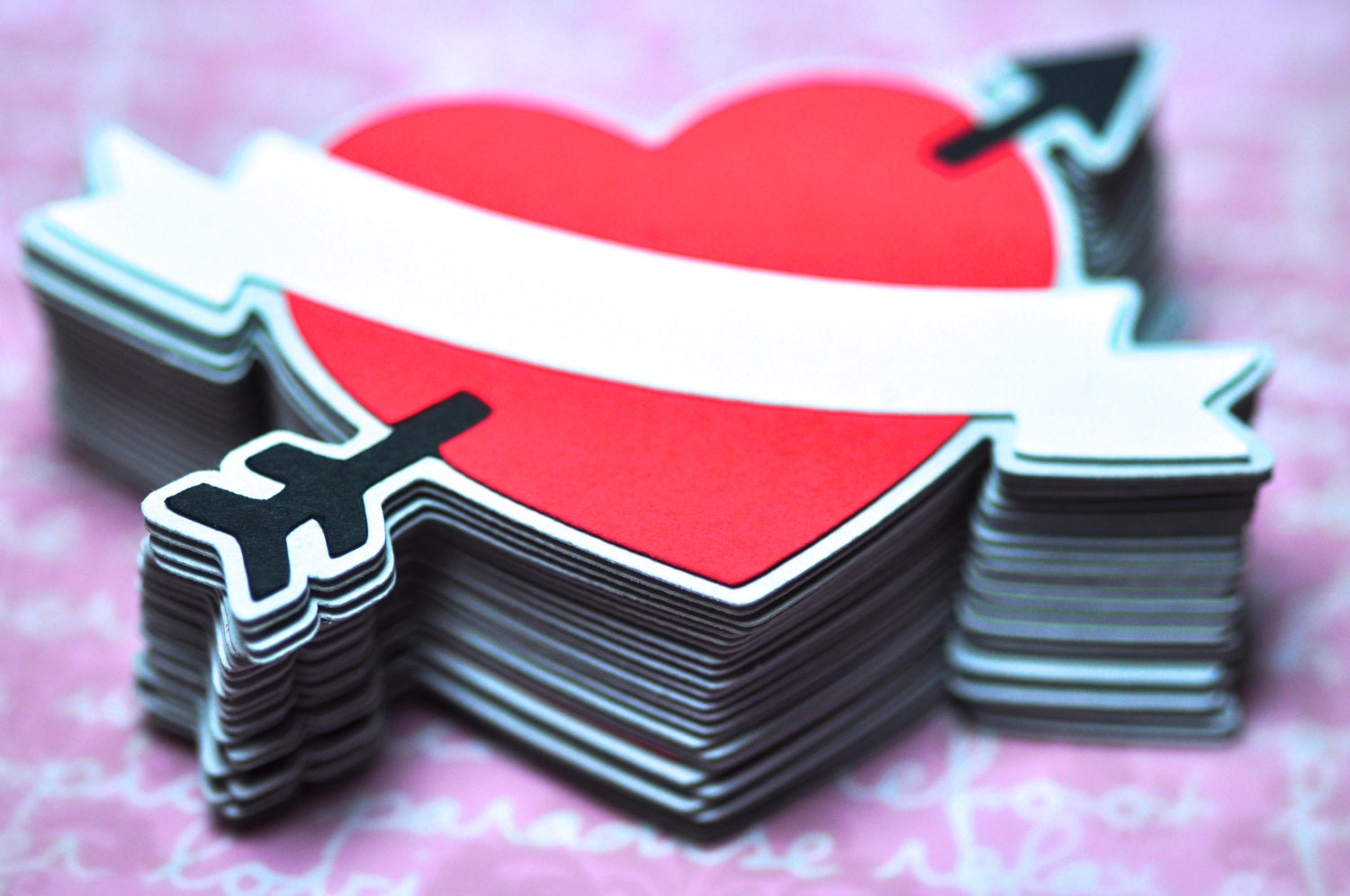 24 Paper Tag Embellishments:  Heart Die Cuts 3.5" - Valentine's Day