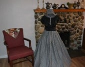 Civil War Colonial Prairie Pioneer Dress bonnet black and white print skirt black blouse Ready to Ship