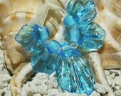 Handmade Lampwork Bead Set (5) Glass Beads PALE AQUA SHELLS