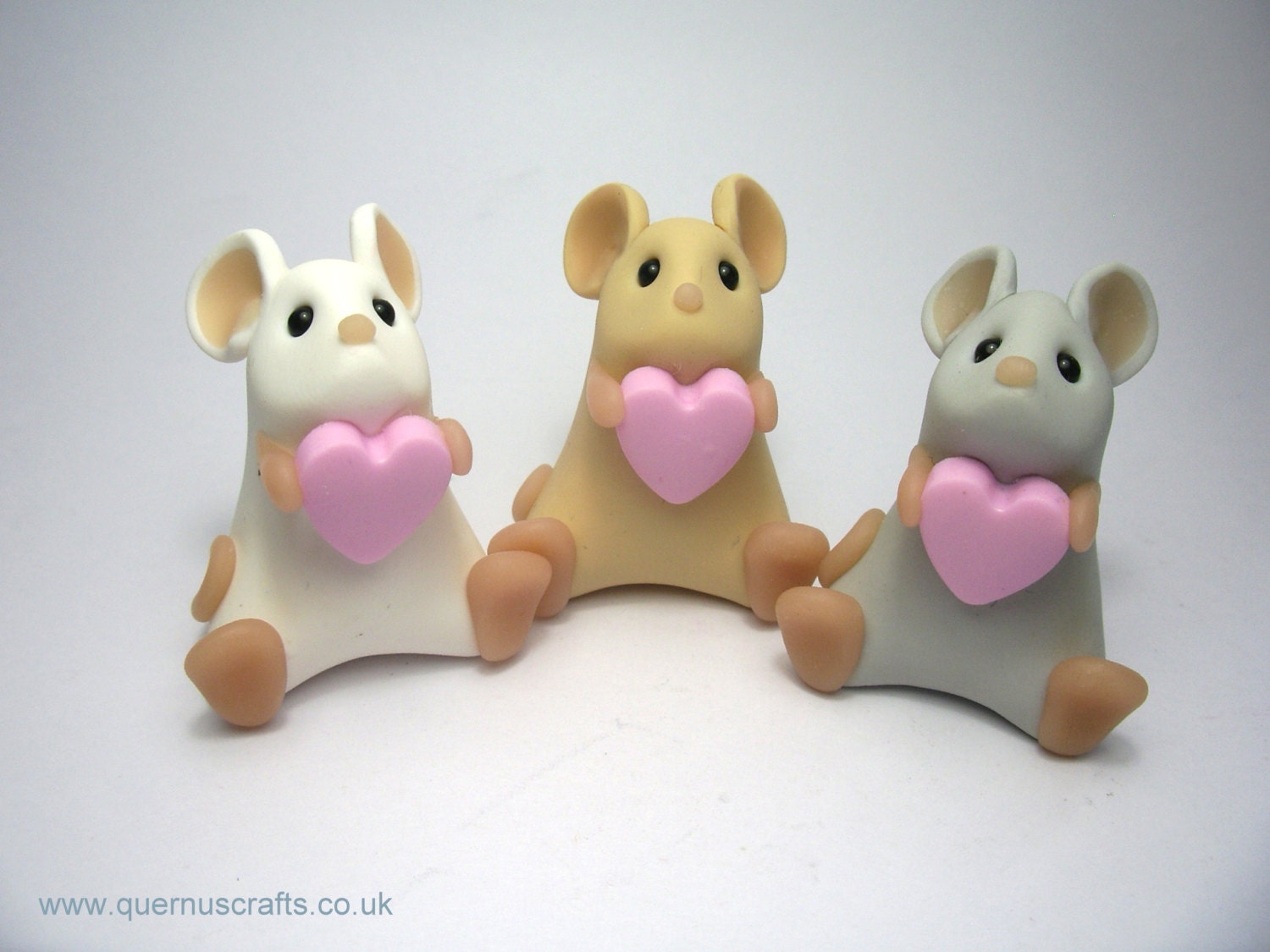 Little Love Mouse with Pink Heart Ornament Sculpture Valentines Gift Sold Individually