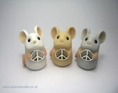 Tiny Peace Mouse with Silver Charm Ornament Sculpture