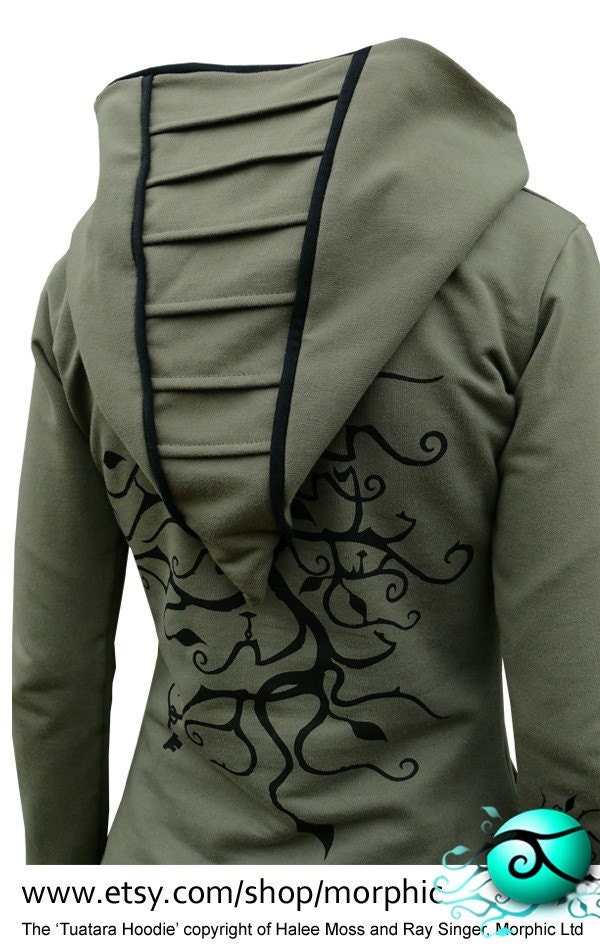 Womens Tuatara Hoodie - Tussock Green / Shadow Black