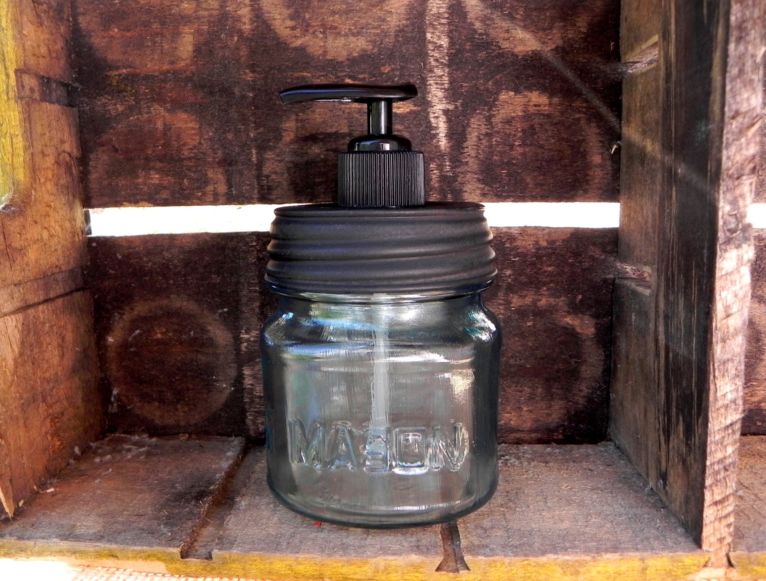 Stained Glass Turquoise Square Mason Jar Soap Dispenser - LoneStarSoapery