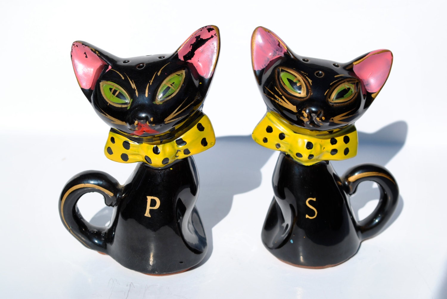 Vintage black cat salt and pepper shakers 1950s anime cats