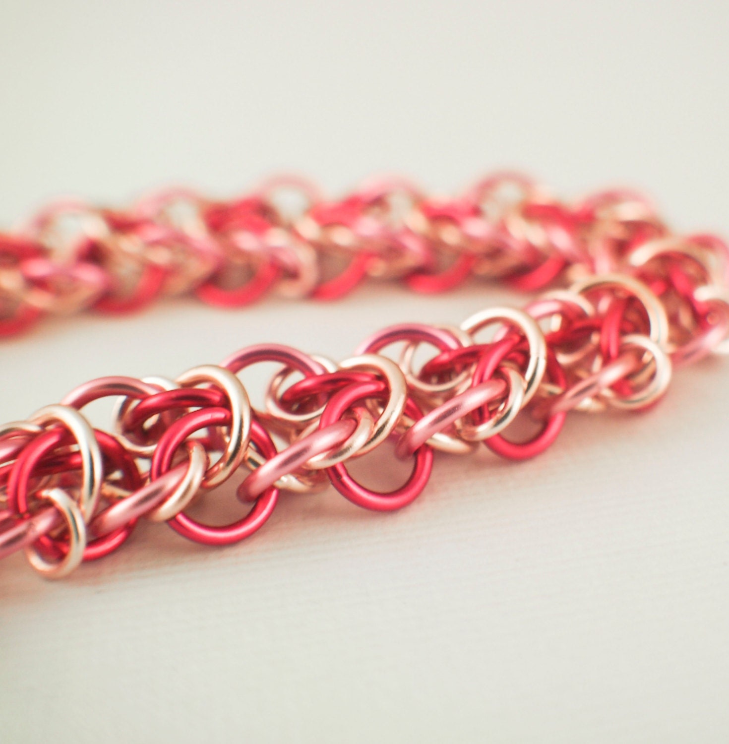 Pink and Silver Wood Elf Chainmaille Bracelet KIT - Zirconium Crystal Magnetic Clasp