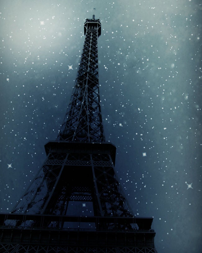 Paris Photograph - Stars, Twinkle, Eiffel Tower, Ocean - Blinding Lights 8x10