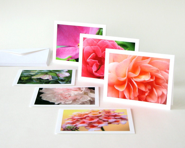Pink Flower Photography Note Cards Boxed Set of Six floral photo stationery all occasion stationary 6 blank notecards nature fine art