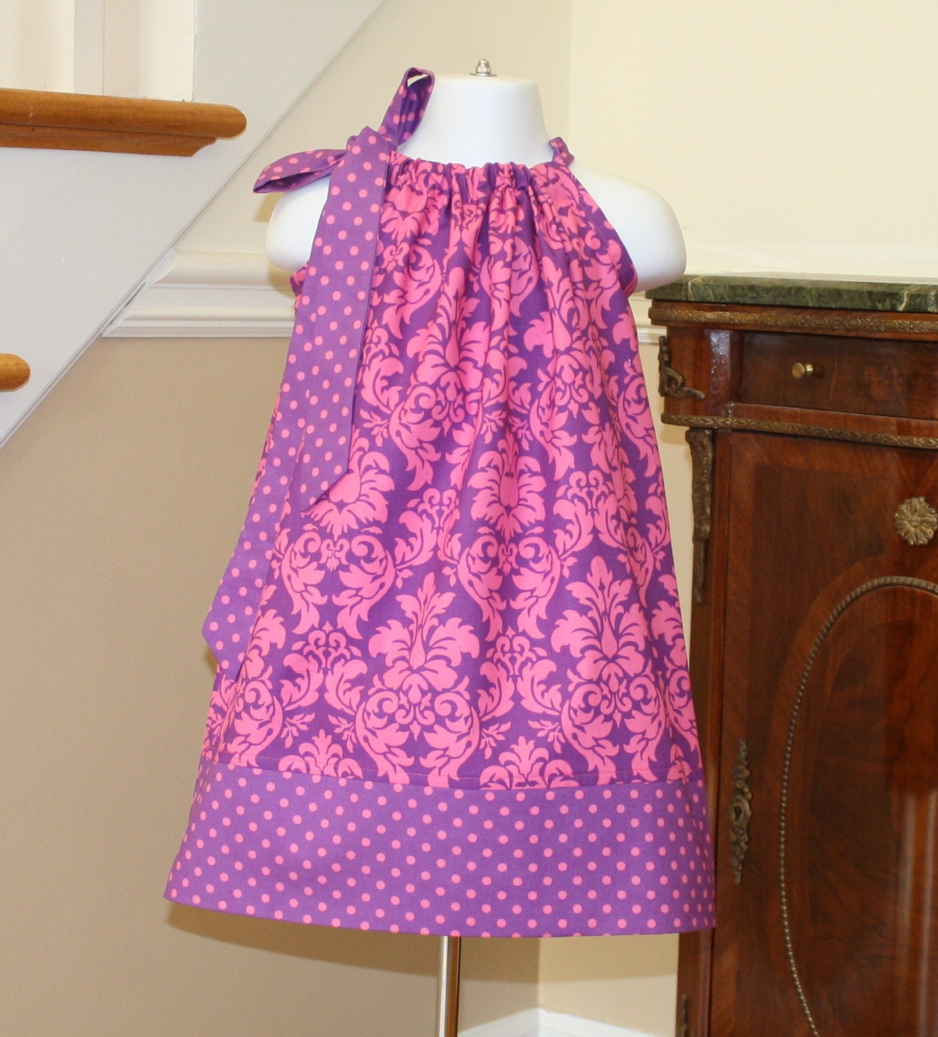 princess damask Pillowcase dress Michael Miller hot pink and purple polka dot toddler girls easter dresses