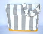 Great Style, Eco Stripes - Large Camera Bag DSLR, Gray and White with Yellow, Padded Camera Carrier Insert, messenger / Darby Mack Designs