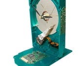 Metallic Green Handpainted Computer Hard Drive Clock. Office Conversation Piece.