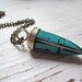 Turquoise Tooth Mosaic Pendant on Chain - India Handmade Pendant - Brass Inlay Mosaic Pendant