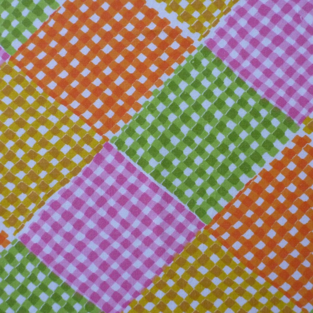 vintage fabric fat quarter (bold gingham squares in pink green gold and orange)