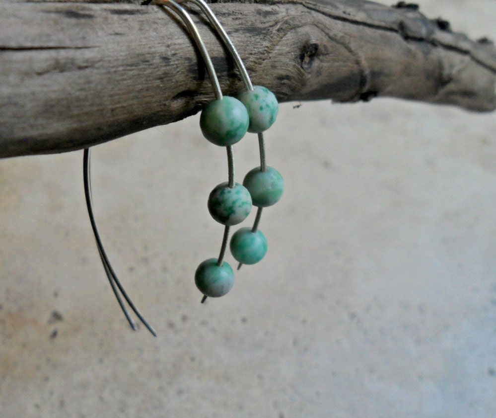 Mint Green Tree Agate Simple Sterling Dangle Earrings - Summer Fashion - One of a Kind