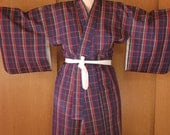 Kimono With Tartan Pattern In Blue Red White Yellow