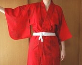 Bright Red Kimono With Flower Design