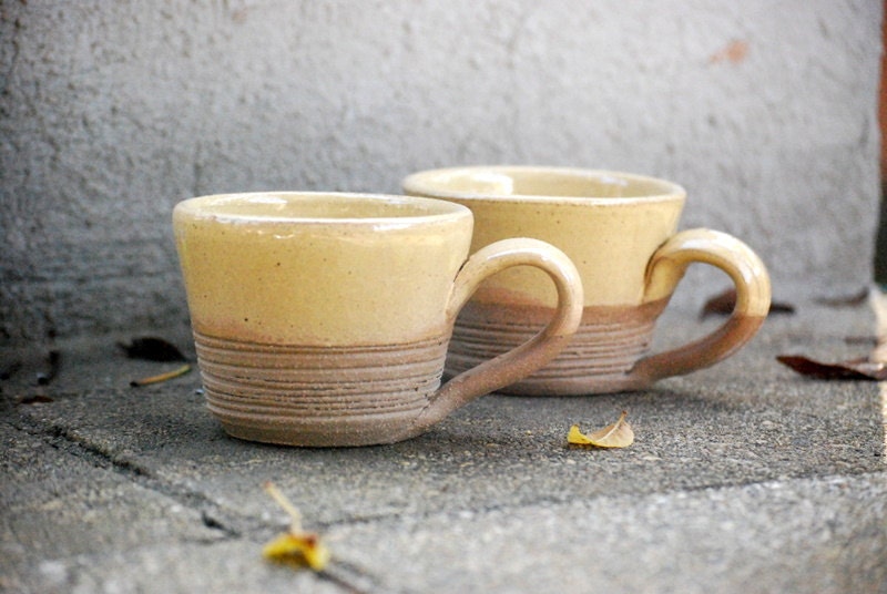 butter yellow latte mugs hand made pottery - claylicious
