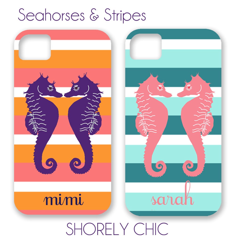 Monogrammed Seahorses & Stripes iPhone Cover