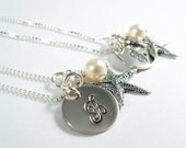 SALE -Starfish Necklace - Sterling Silver Personalized Initial with Starfish Charm Necklace - Summer Beach Necklace