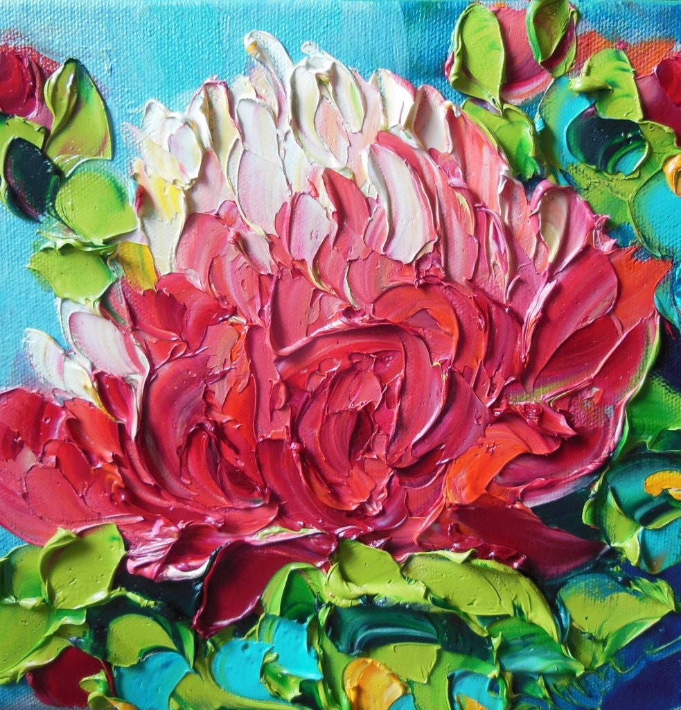 Oil Painting Original Impasto Deep Pink Peonies Art