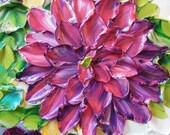 Oil Painting  Purple dahlia on Very Wide Canvas