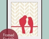 Love Birds on a Wire (A) - 11x14 Art Print (Featured in Cream and Ruby Red) Buy 3 get one Free