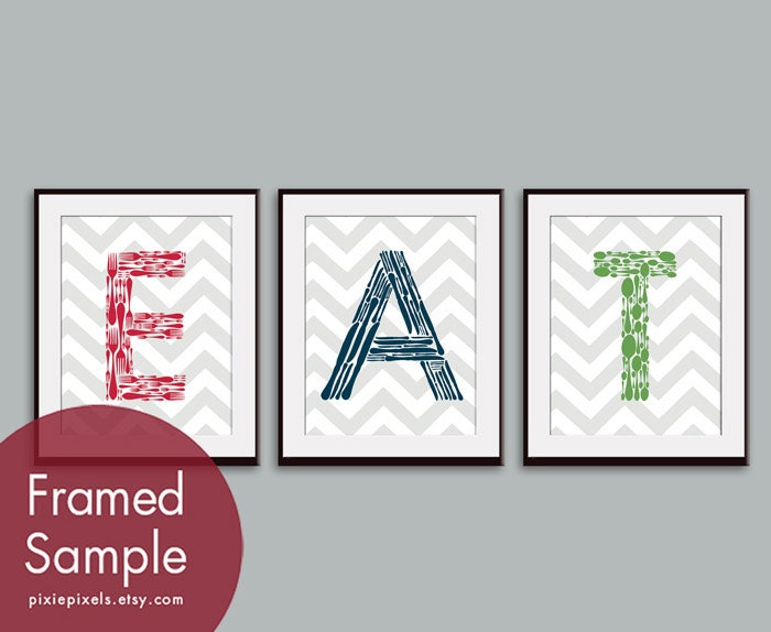 EAT (Fork, Knife, Spoon) - Set of 3 8x10 Art Print (Featured in assorted Colors) Personalize Colors