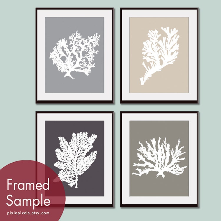 Underwater Sea Coral Collection (Series E) -Set of 4 - 11x14 Art Prints (Featured in Dolphin, French Grey, Charcoal and Gravel)