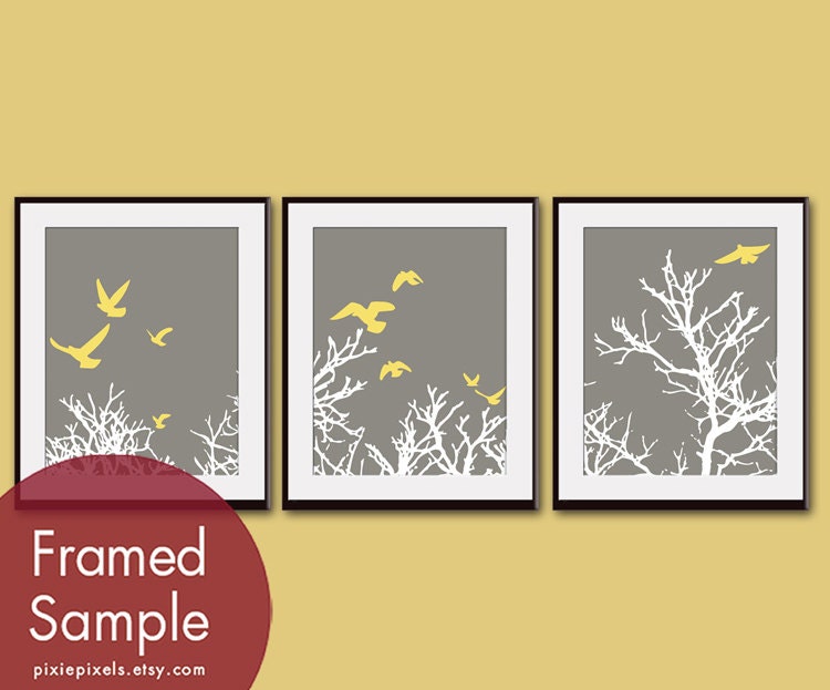 Birds above Tree Branches (Series A) Set of 3 - 8x10 Art Prints (Featured in Gravel and Sunshine) Nature Woodland Inspired