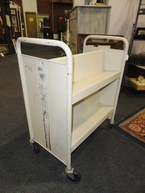Reserved for Dana  Vintage Industrial Book Cart Rolling Casters 4 Shelves Library Utility Cart
