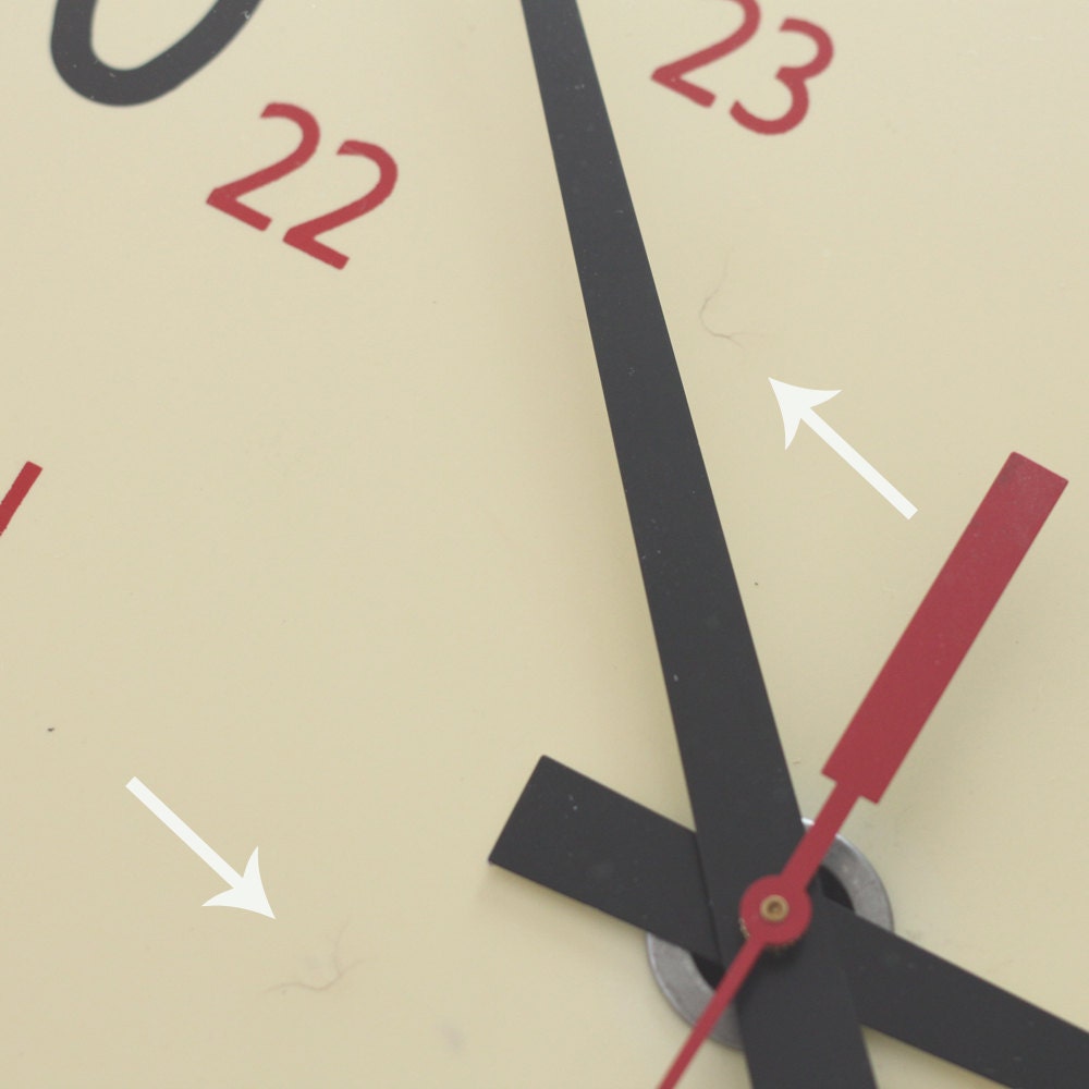 military time clock - school wall clock - simplex - gray metal body - butter yellow face - glass bezel - industrial decor