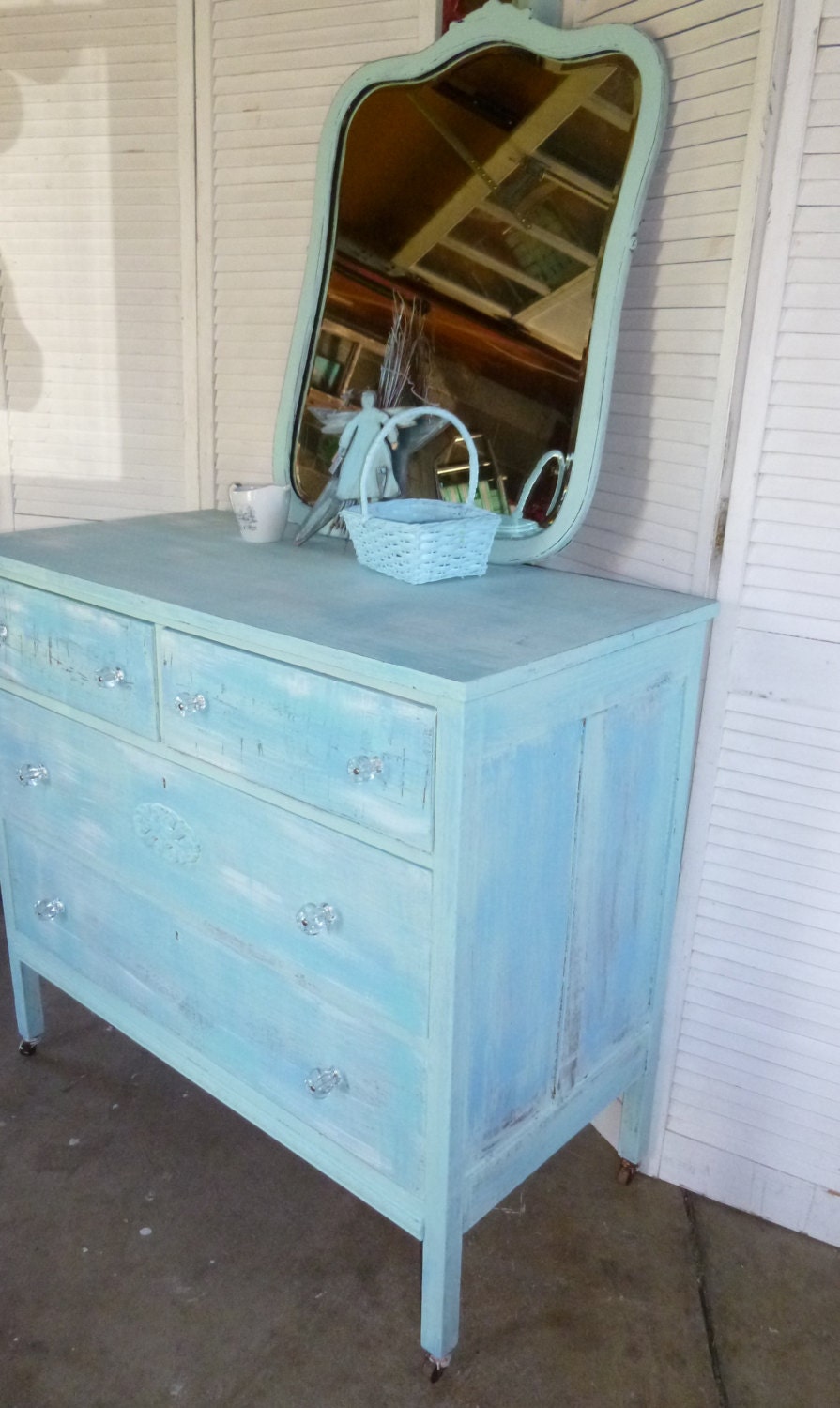 Nantucket Cottage Dresser and Mirror Vintage Poppy Cottage Primitive