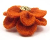 Felted Wool Flower Hair Clip, Orange and Gold - SesameSeedDesigns