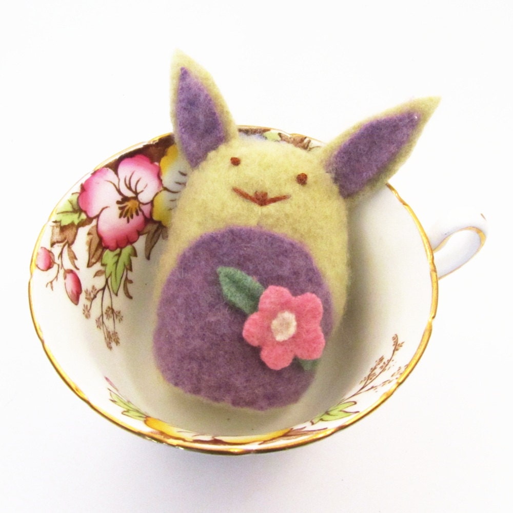 Plush Easter Bunny, Green and Purple Plush Rabit, Made from Cashmere