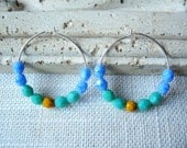 Colorblock Earrings, Beaded Hoop Earrings, Blue Ombre Earrings, Hoop Earrings, Bridesmaid Earrings