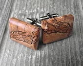 Wooden Cuff Links Handmade from Spalted Maple Wood Tree Branch - Wood Cufflinks - For the Groom or 5-Year Anniversary - 15/16 x 3/4 inch