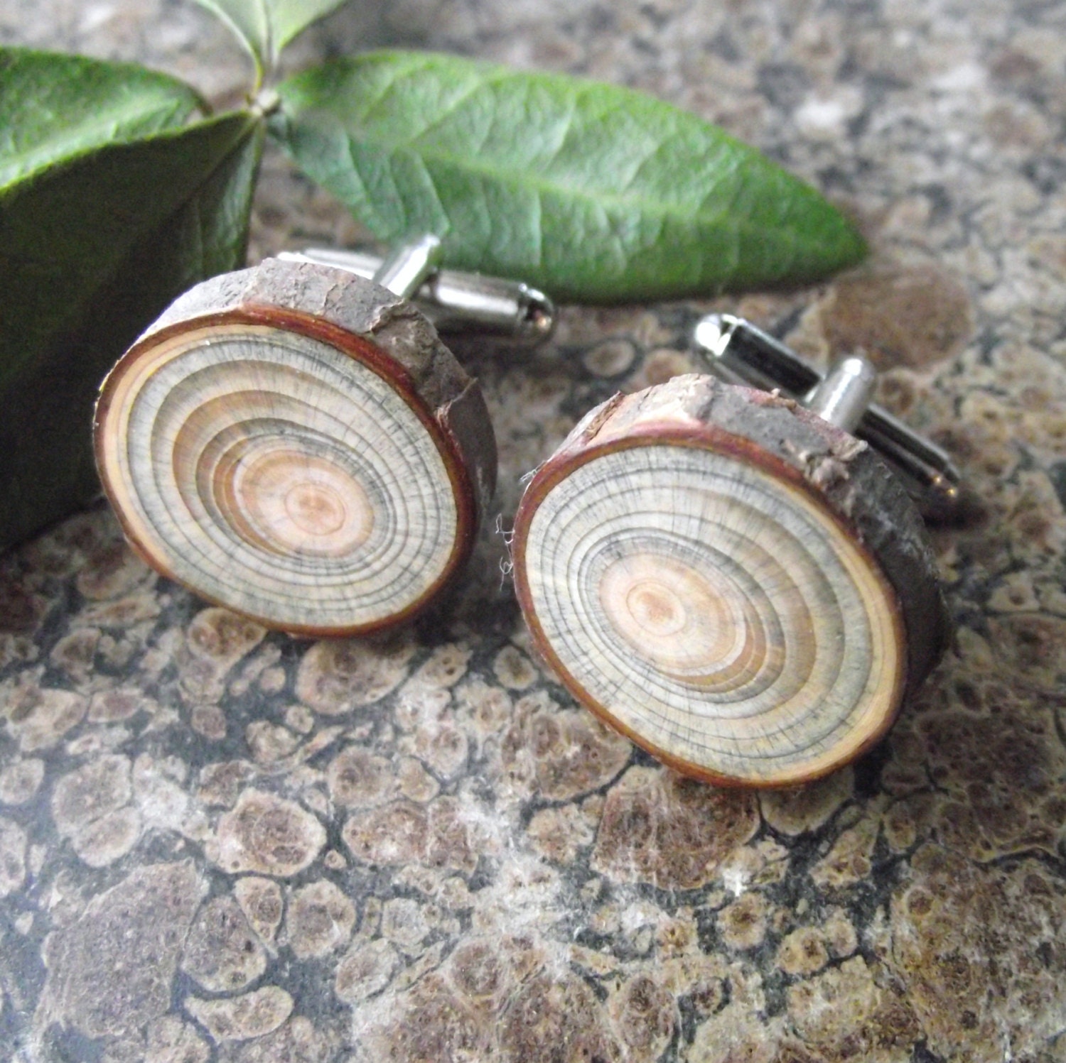 Wood Cuff Links Handmade from a Real Pine Tree Branch - Rustic Wooden Cufflinks Eco-friendly for the Groom or Father - 3/4 inch