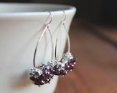 Madeira Silver Teardrop Earrings with Garnet Chip Wrapped Dangles - January Port Wine Earrings