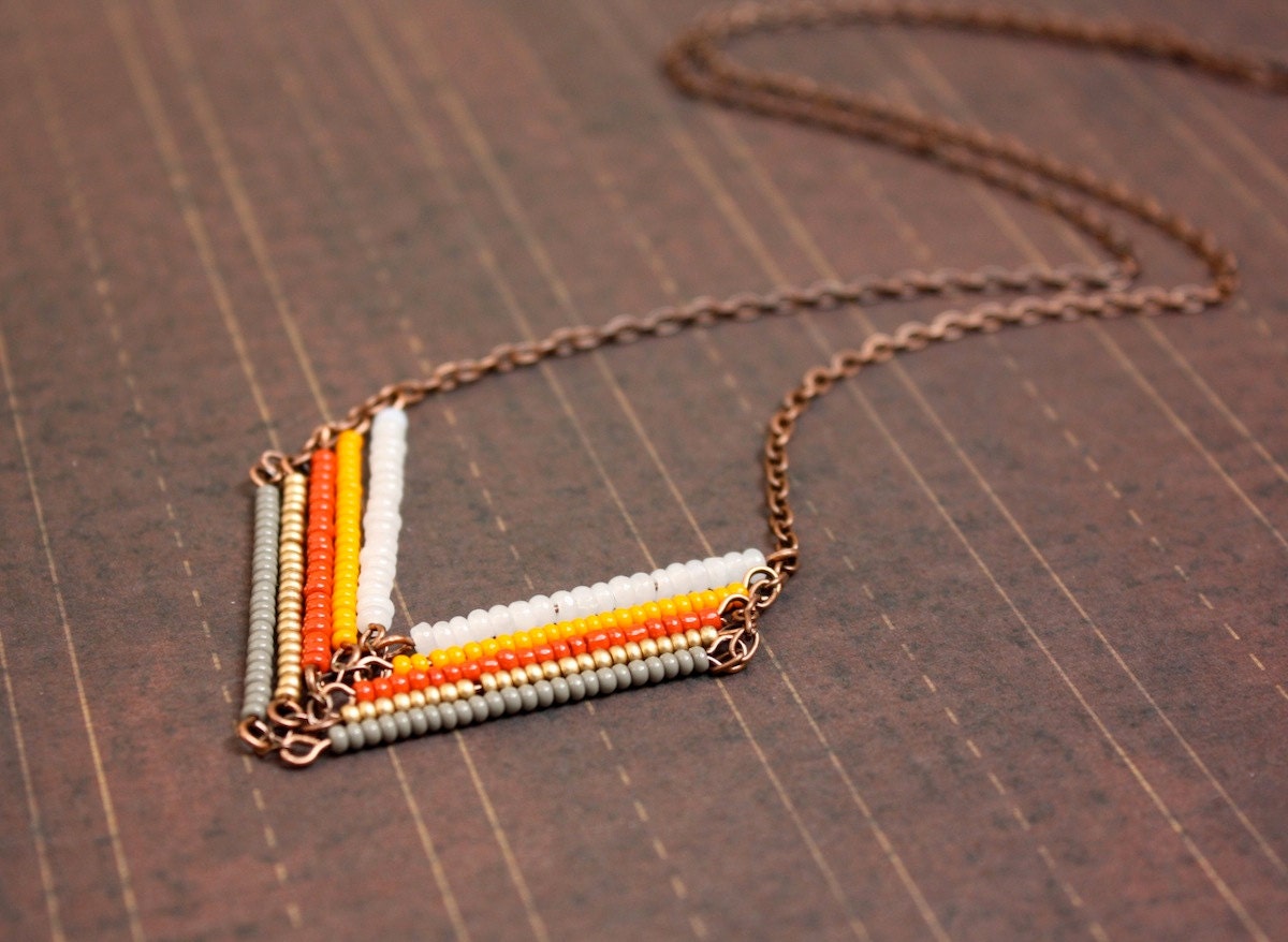 Sunset - Copper Chevron Necklace, Arrow Necklace