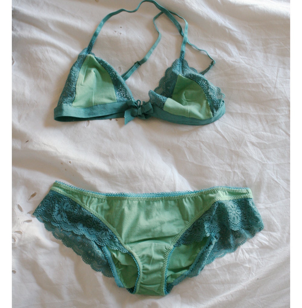 organic cotton panties and bralette with lace trim - made to order