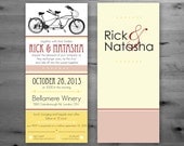 Wedding Invitation Set - Vintage, Tandem Bicycle -  No.10 Envelope - Perforated RSVP Card - All In One