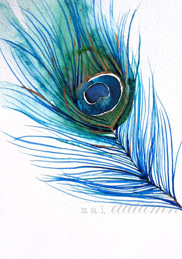 30% Off SALE - Watercolor Painting - Peacock Painting - Feather - Bird Wall Decor Watercolor - Large Print 20x30 - Poster