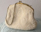 Vintage Designer Ivory Beaded Wedding Handbag from Hong Kong, Perfect for Bride, Bridesmaid or Formal Purse -- Free US Shipping