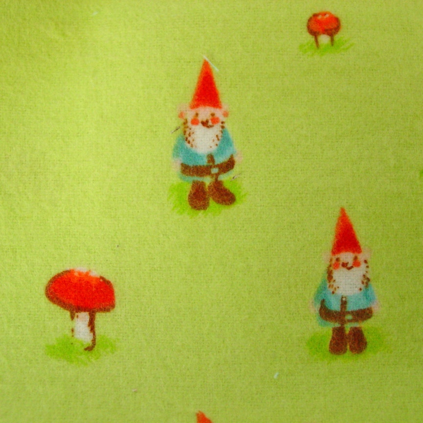 Heather Ross Munki Gnomes Flannel - One Leg Panel - Gnomes Mushrooms Toadstools