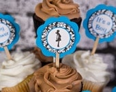 Aqua Blue & Damask Baby Shower Cupcake Toppers - Baby Shower Decorations - Damask Party Decorations - Mom to Be (12) Il_170x135