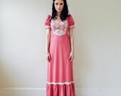 SHOP SALE / vintage 70s pink and white lace maxi dress / 1970s dress small
