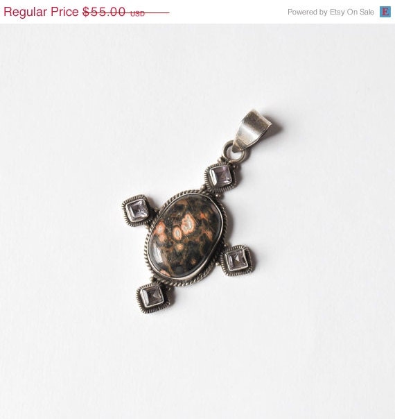 SHOP SALE / vintage sterling silver crazy lace agate pendant / Four Winds pendant