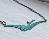 Turquoise Necklace. Sparrow Necklace. Swallow Necklace. Vintage Inspired. Aged. Turquoise Jewelry. Bridesmaid Jewelry. Hope