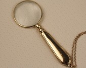 Gold Magnifying Glass Necklace, Long Vintage Pendant, Large Magnifier Jewelry, Metal and Glass Jewellery, Sleek and Simple